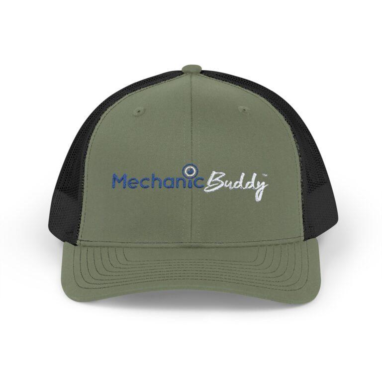Mechanic Buddy Snapback Trucker Cap front green and black